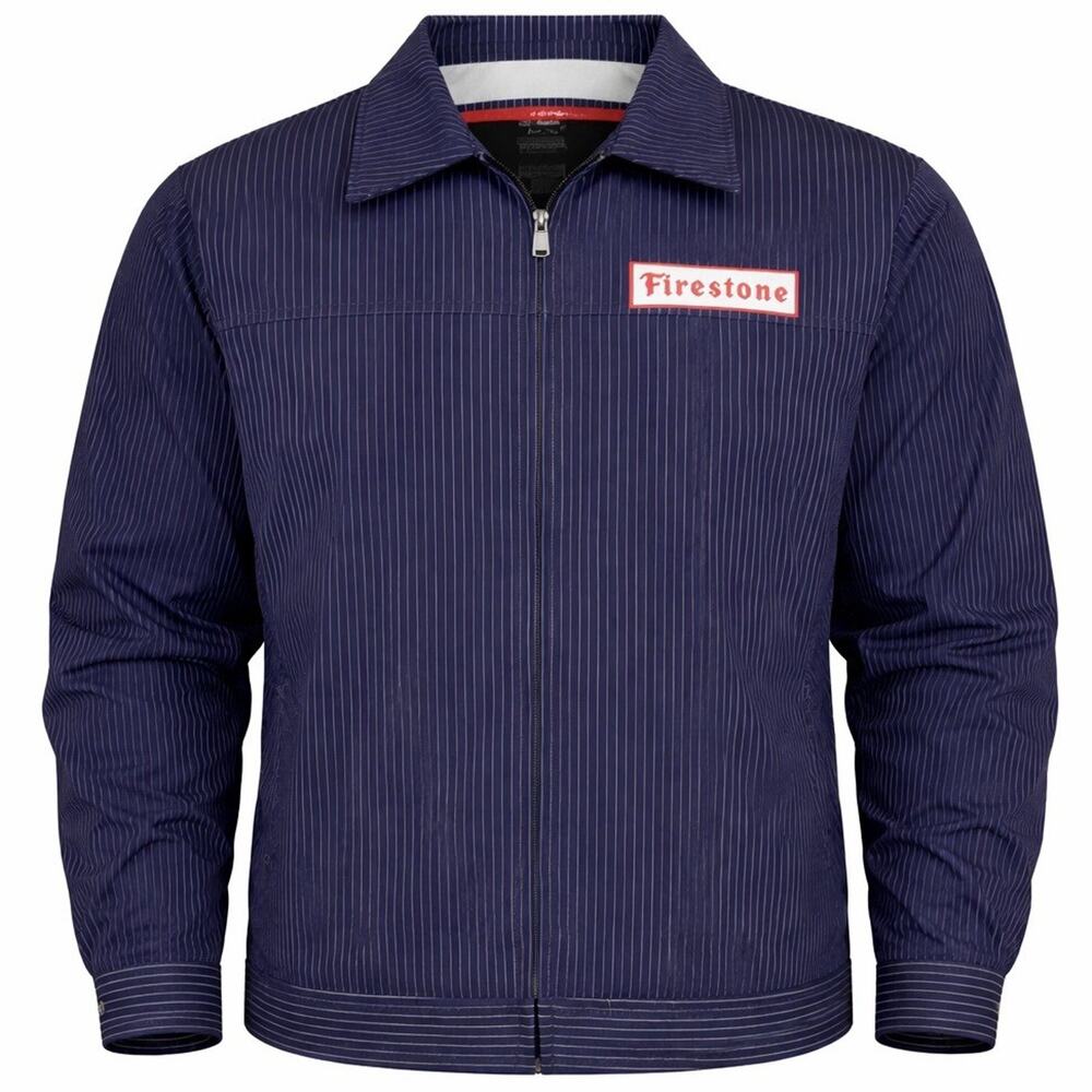 Firestone Work Jacket XL Navy Pinstripe Zip Mechanic Shop Racing NWT